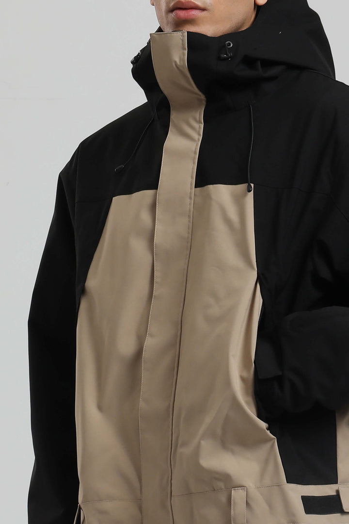 メンズ ブラック＆カーキ 断熱カラーブロック ユーティリティバギーワンピーススキースーツ