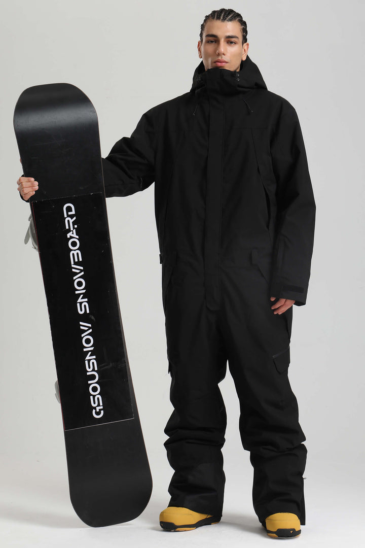 Khaki-weißer isolierter Utility-Baggy-Einteiler-Skianzug im Colorblock-Design für Herren