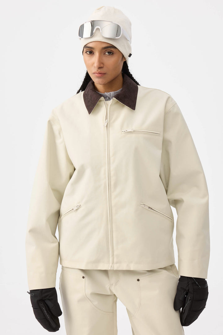Women's Khaki Boxy Modern Barn Corduroy-Collar Snow Jacket