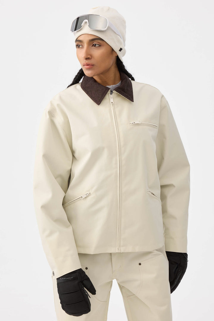 Women's Khaki Boxy Modern Barn Corduroy-Collar Snow Jacket