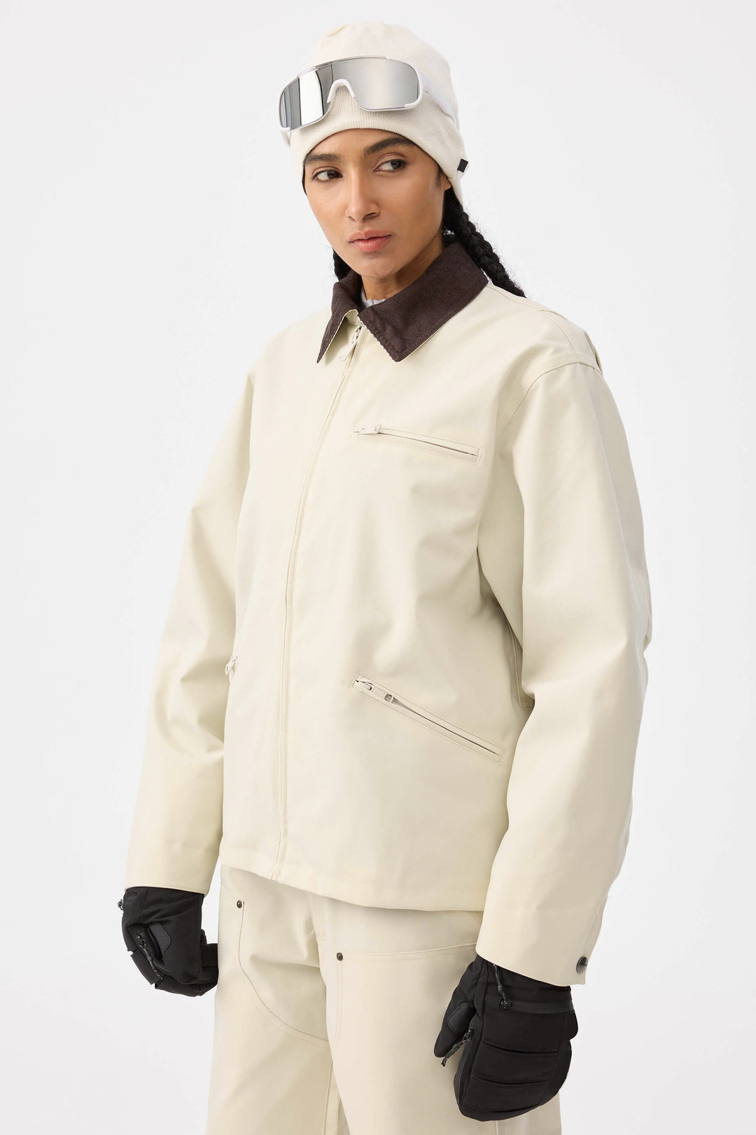 Dames Off White Boxy Modern Barn Corduroy-kraag sneeuwjack