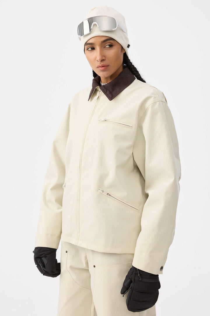 Dames Off White Boxy Modern Barn Corduroy-kraag sneeuwjack