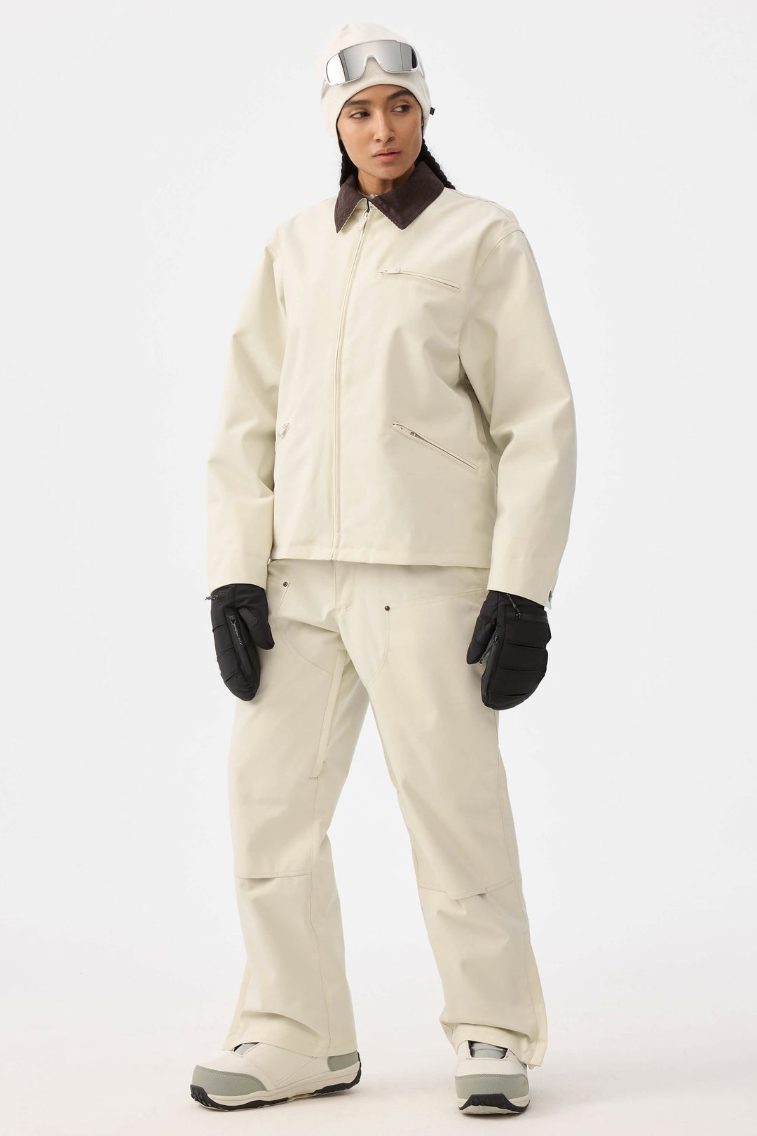 Dames Off White Boxy Modern Barn Corduroy-kraag sneeuwjack