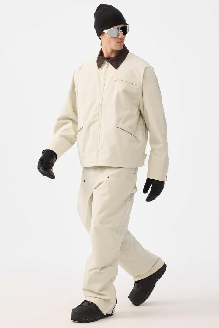 Heren Off White Boxy Modern Barn Corduroy-kraag sneeuwjack