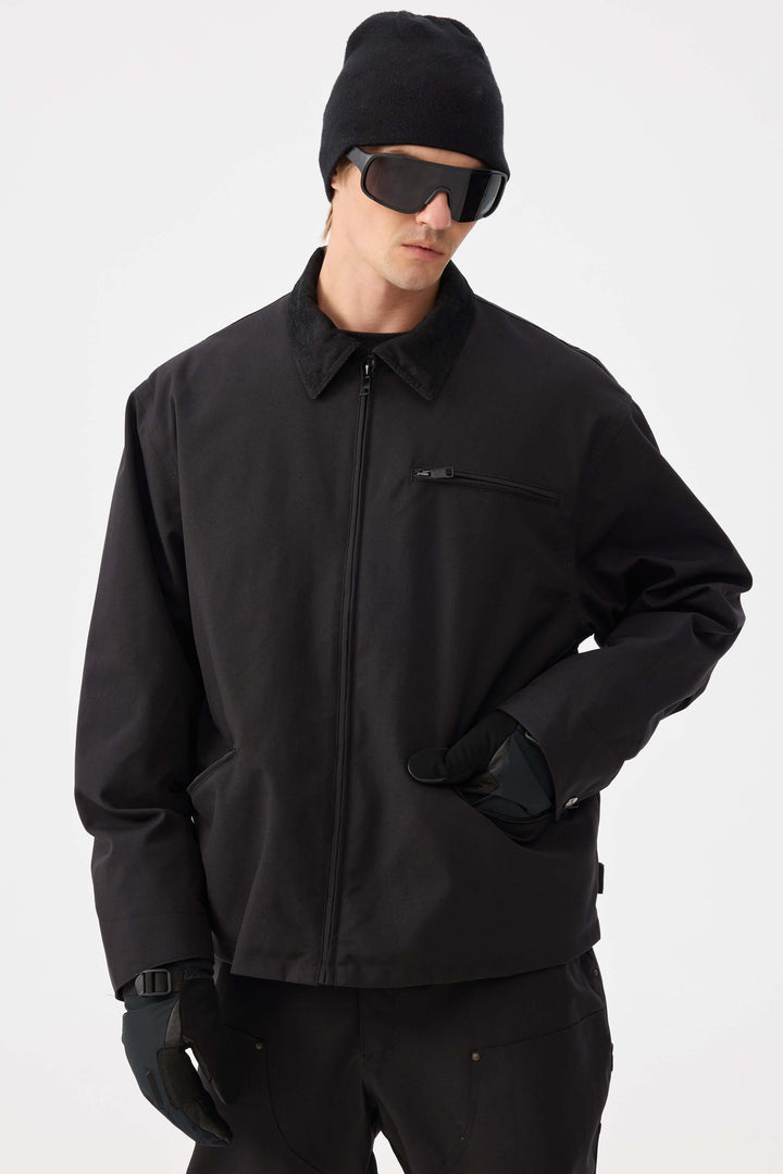 Giacca da neve da uomo in velluto a coste Modern Barn, color kaki, con colletto squadrato