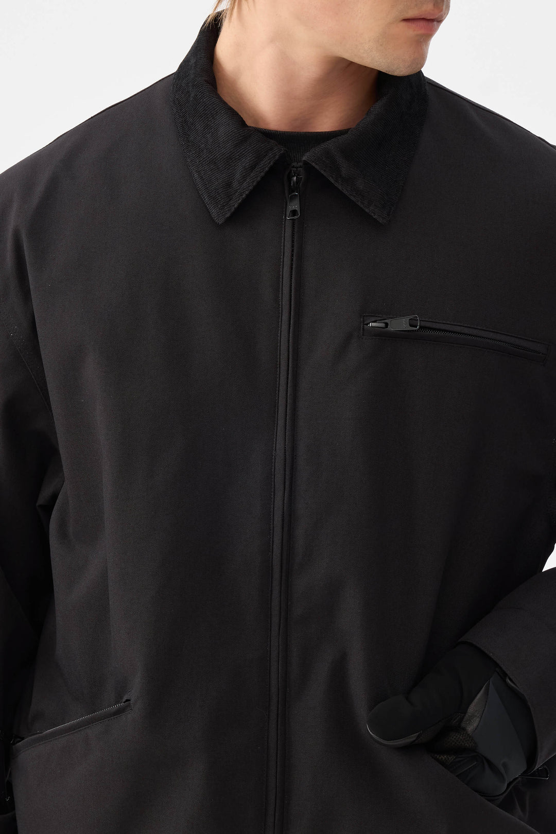 Heren zwarte, moderne Barn Corduroy-kraag sneeuwjas