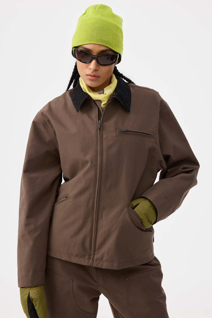 Women's Khaki Boxy Modern Barn Corduroy-Collar Snow Jacket