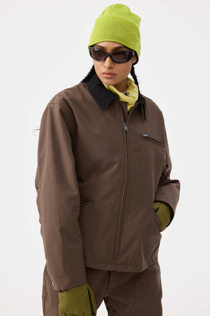 Women's Khaki Boxy Modern Barn Corduroy-Collar Snow Jacket