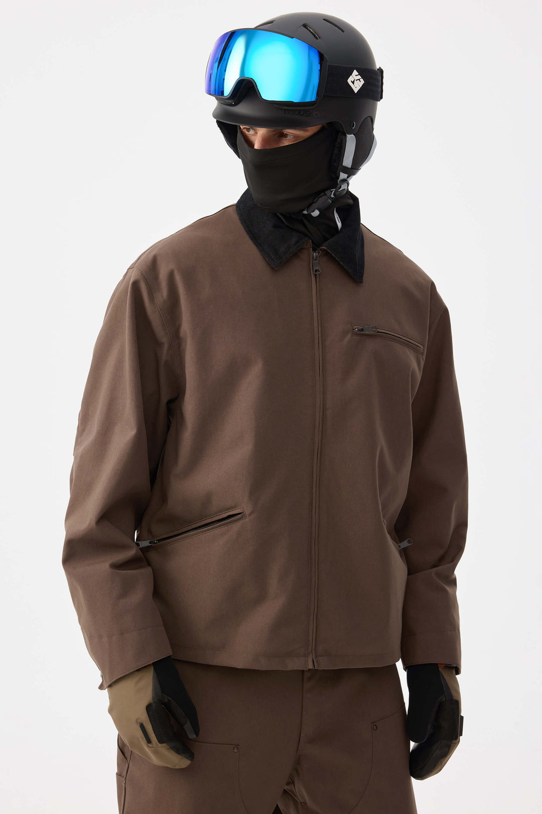 Giacca da neve da uomo in velluto a coste Modern Barn, color kaki, con colletto squadrato