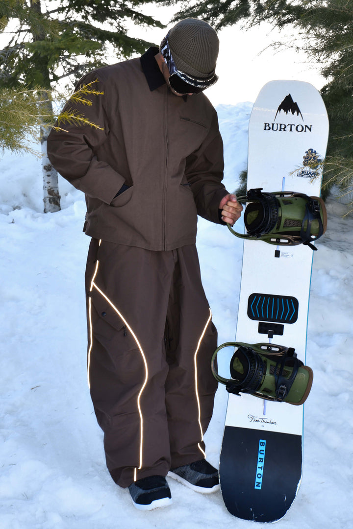 Men's Coffee Boxy Modern Barn Corduroy-Collar Snow Jacket
