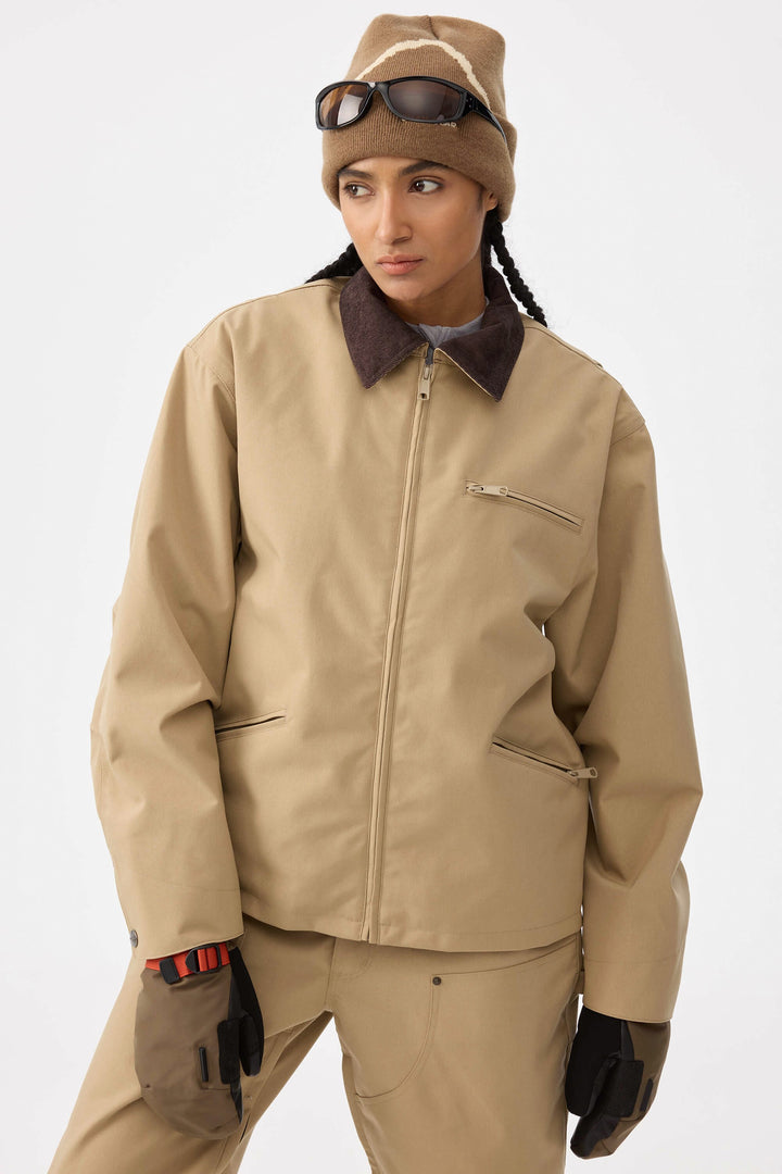Women's Khaki Boxy Modern Barn Corduroy-Collar Snow Jacket