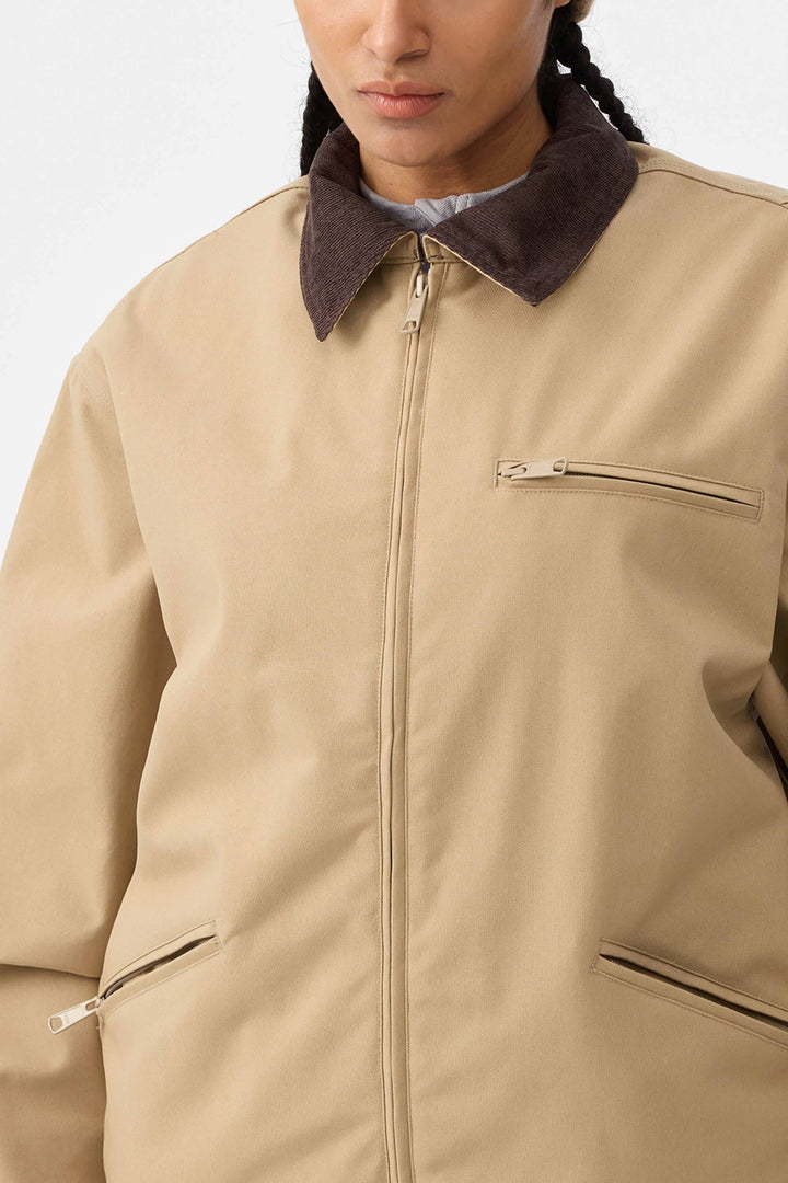 Women's Khaki Boxy Modern Barn Corduroy-Collar Snow Jacket