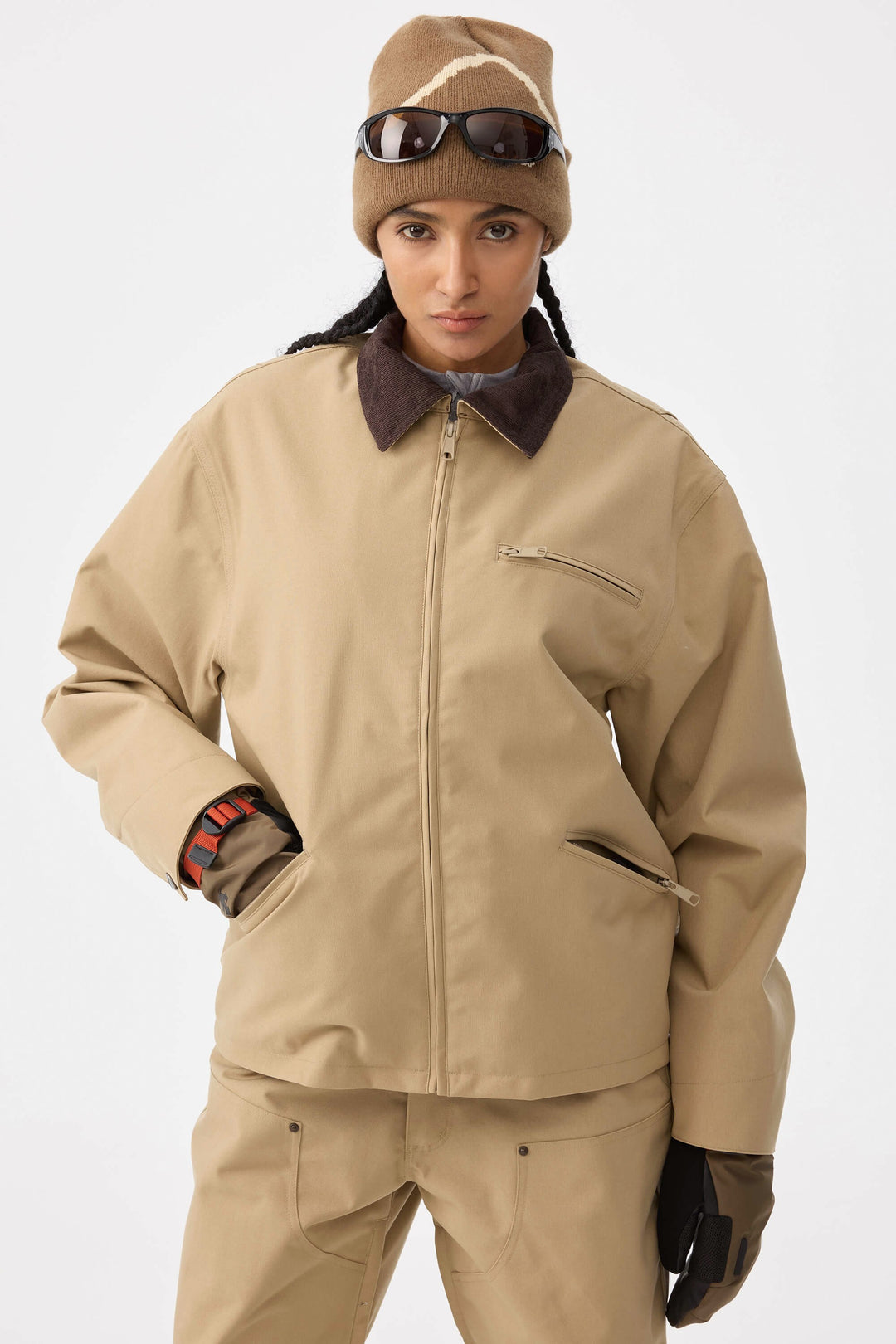 Women's Khaki Boxy Modern Barn Corduroy-Collar Snow Jacket