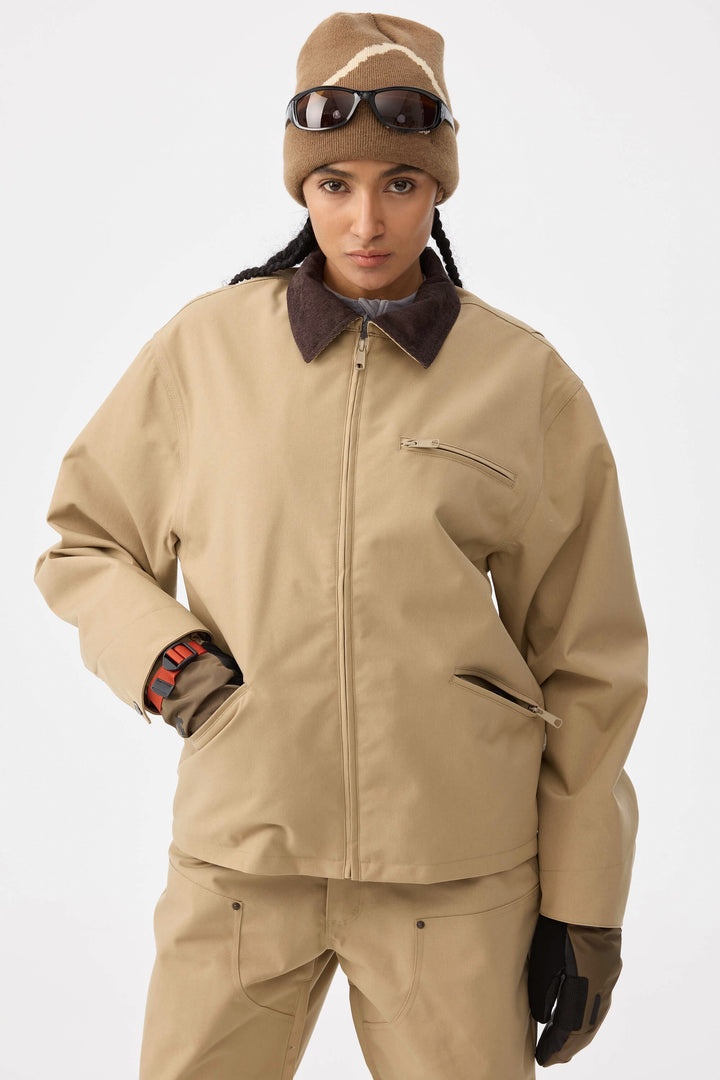 Women's Khaki Boxy Modern Barn Corduroy-Collar Snow Jacket