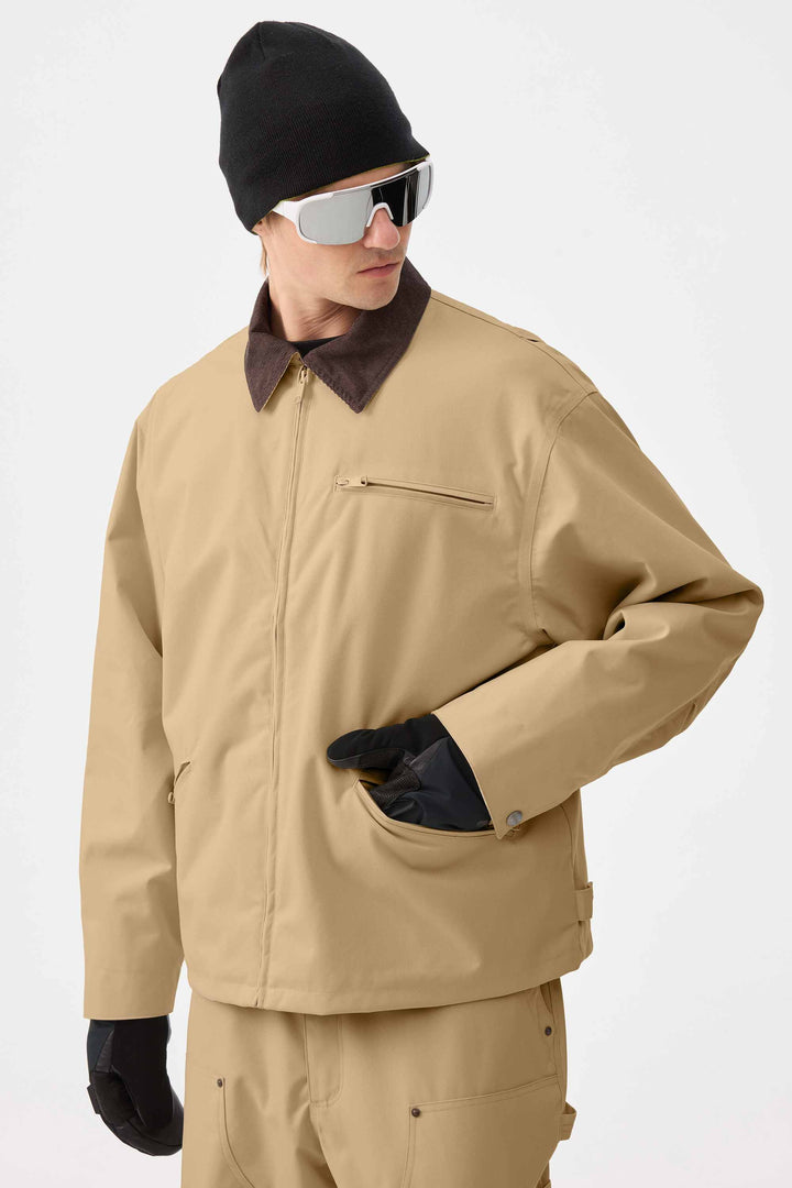 Giacca da neve da uomo in velluto a coste Modern Barn, color kaki, con colletto squadrato