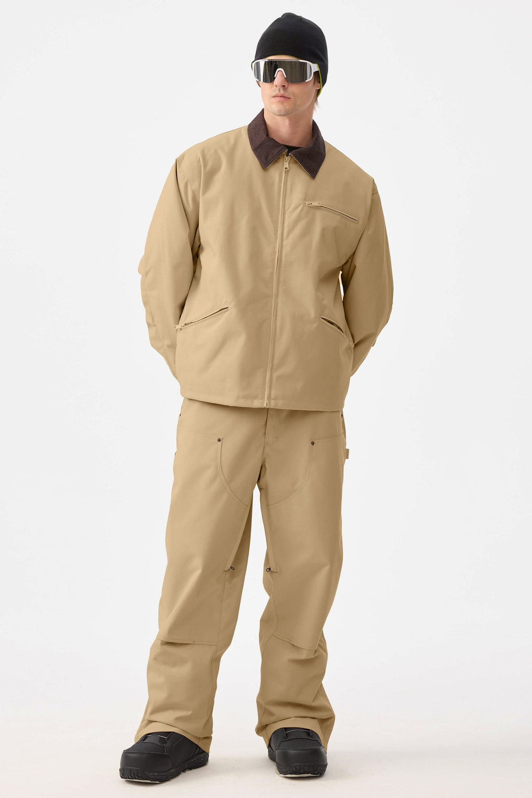 Giacca da neve da uomo in velluto a coste Modern Barn, color kaki, con colletto squadrato