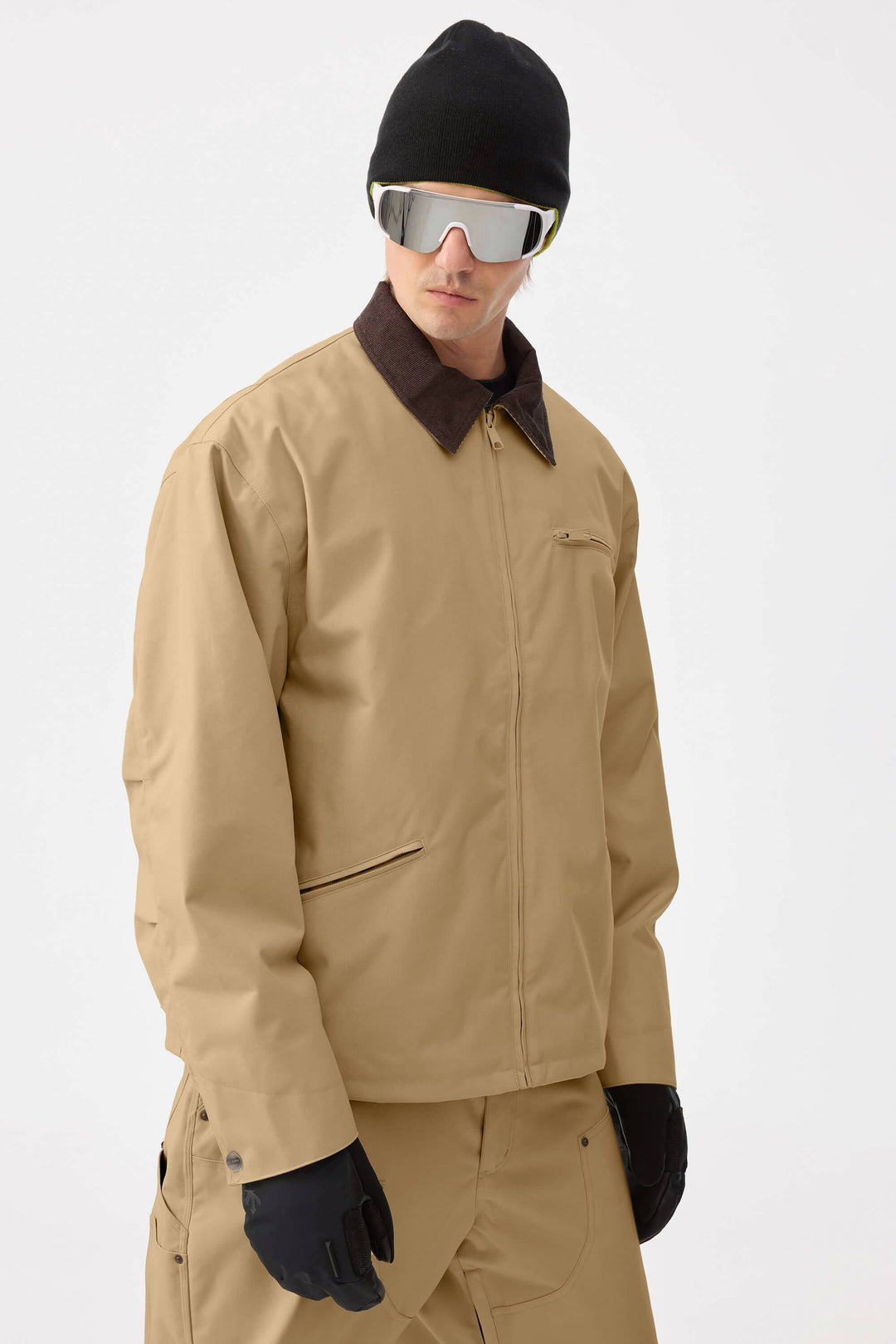 Giacca da neve da uomo in velluto a coste Modern Barn, color kaki, con colletto squadrato