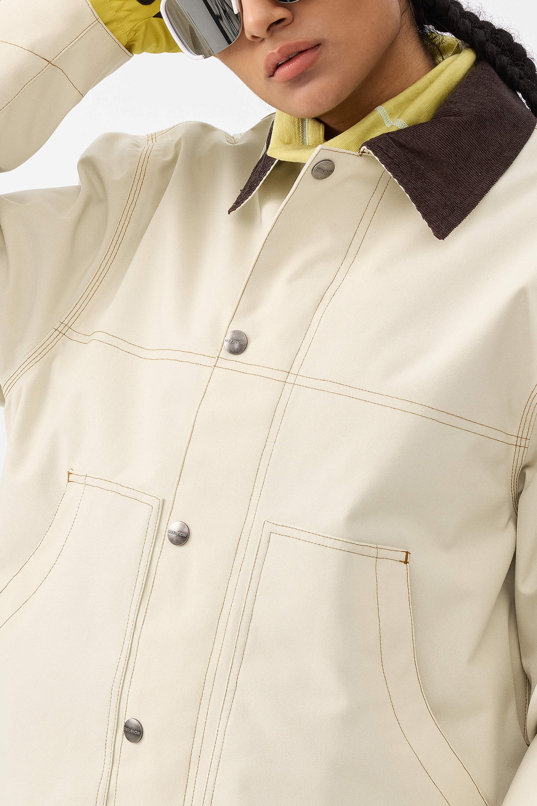 Off-White Boxy Workwear Heritage Damen-Skijacke mit Kontrastnähten