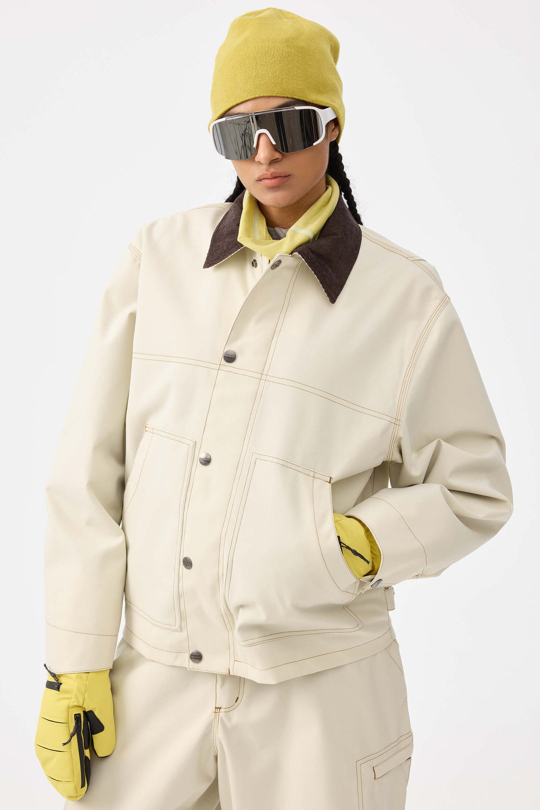 Off-White Boxy Workwear Heritage Damen-Skijacke mit Kontrastnähten