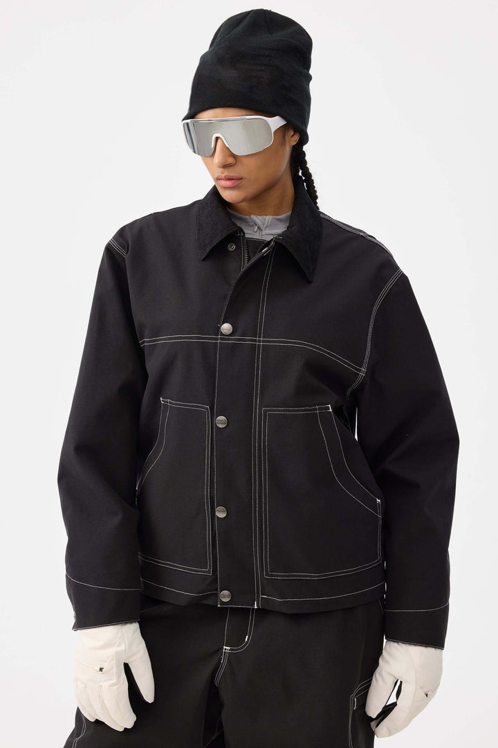 Damska kurtka śnieżna w kolorze czarnym, pudełkowa, robocza Heritage, z kontrastowymi przeszyciami