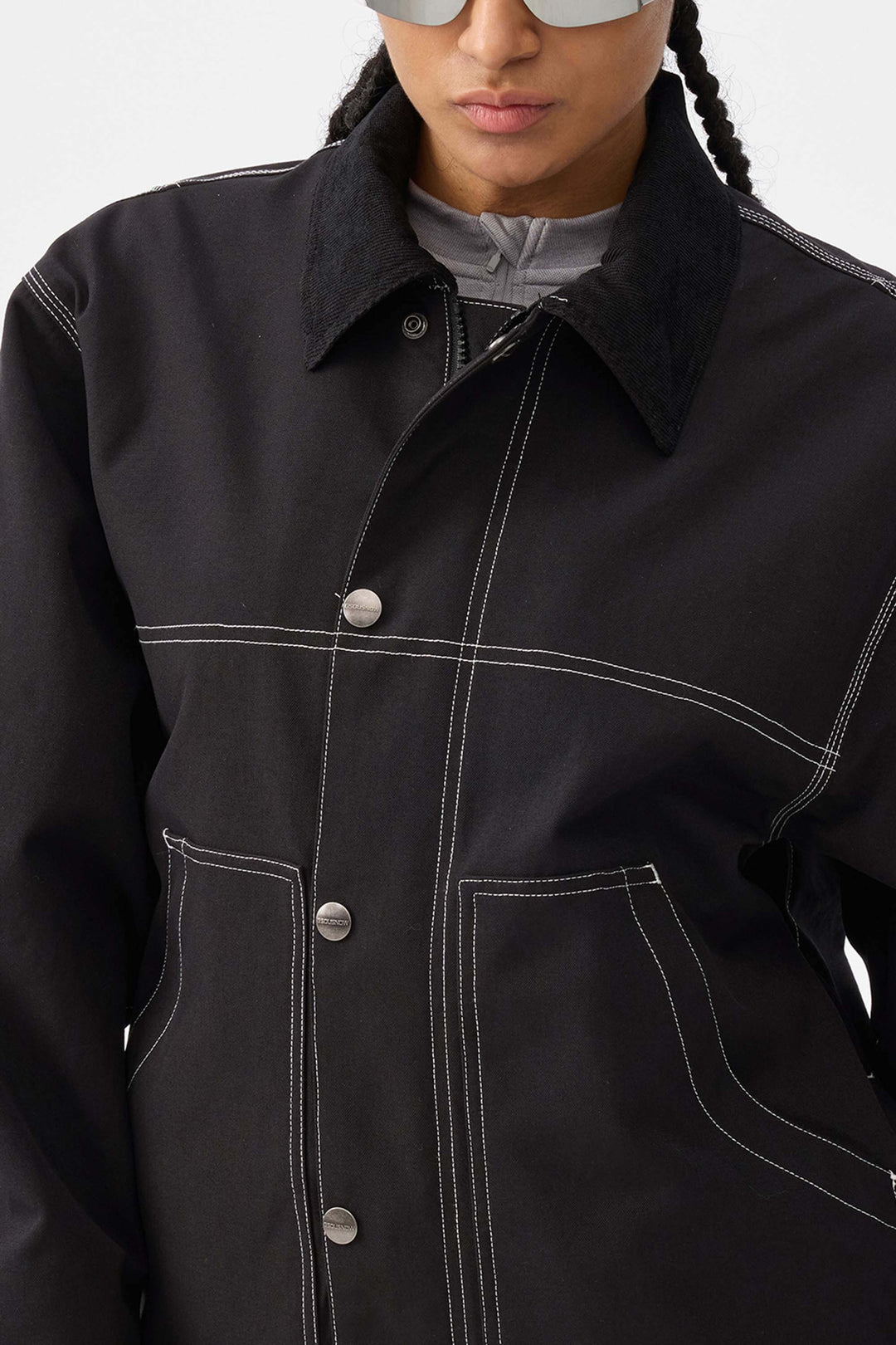 Damska kurtka śnieżna w kolorze czarnym, pudełkowa, robocza Heritage, z kontrastowymi przeszyciami