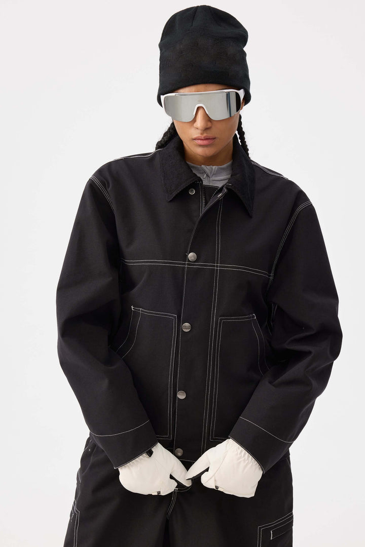 Damska kurtka śnieżna w kolorze czarnym, pudełkowa, robocza Heritage, z kontrastowymi przeszyciami