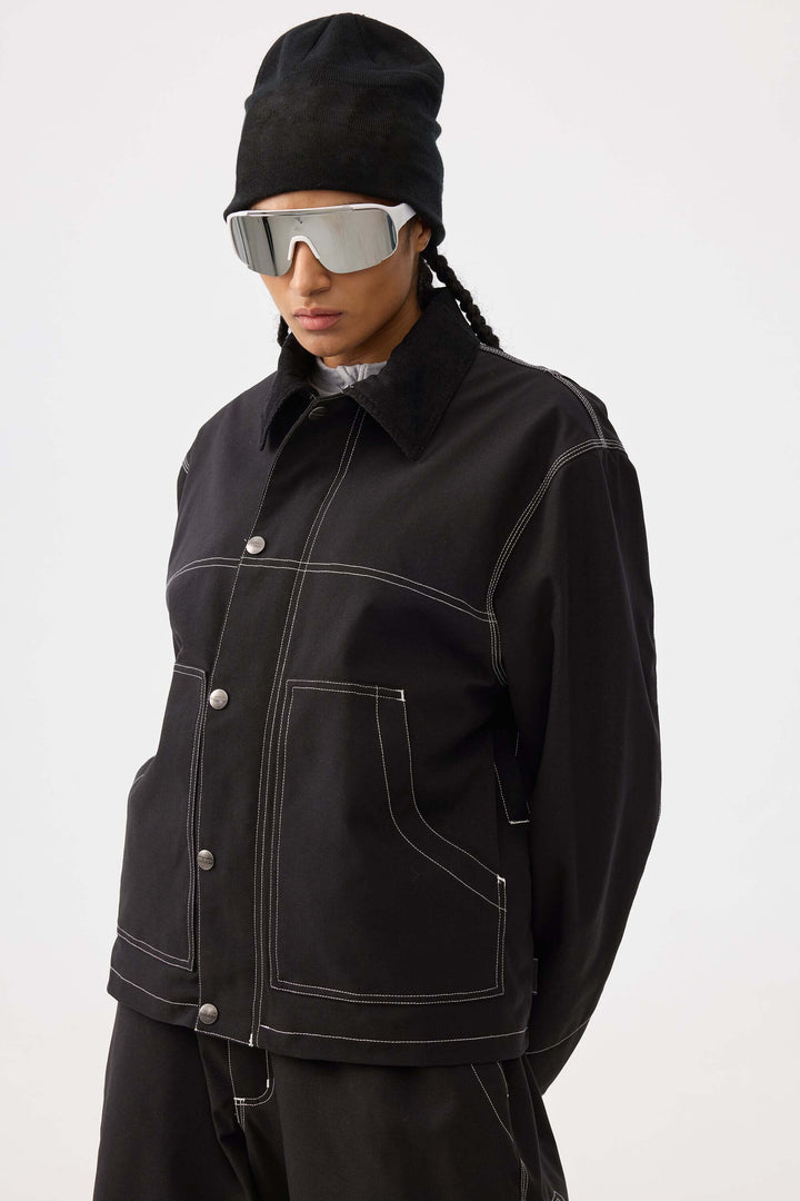 Damska kurtka śnieżna w kolorze czarnym, pudełkowa, robocza Heritage, z kontrastowymi przeszyciami