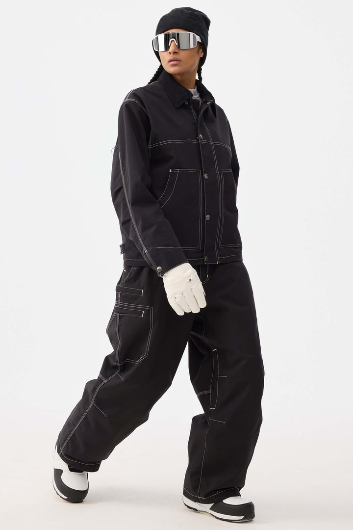 Damska kurtka śnieżna w kolorze czarnym, pudełkowa, robocza Heritage, z kontrastowymi przeszyciami