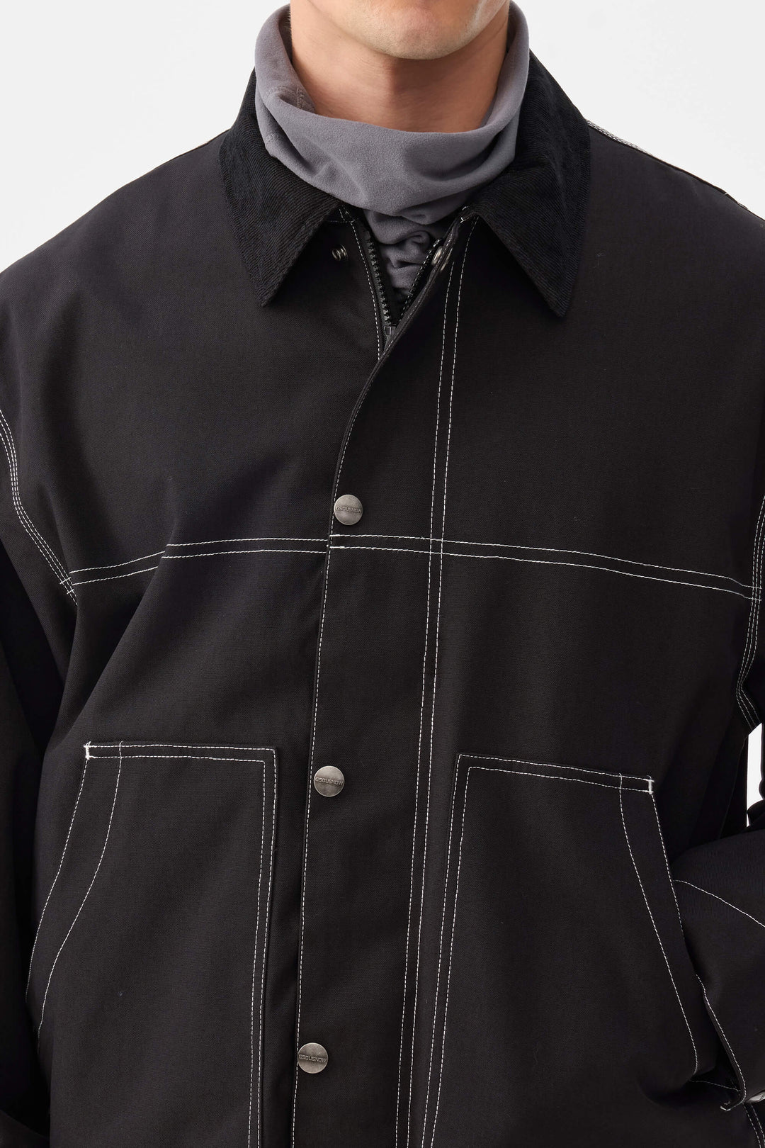 Men's Black Boxy Workwear Heritage Contrast Stitching Snow Jacket