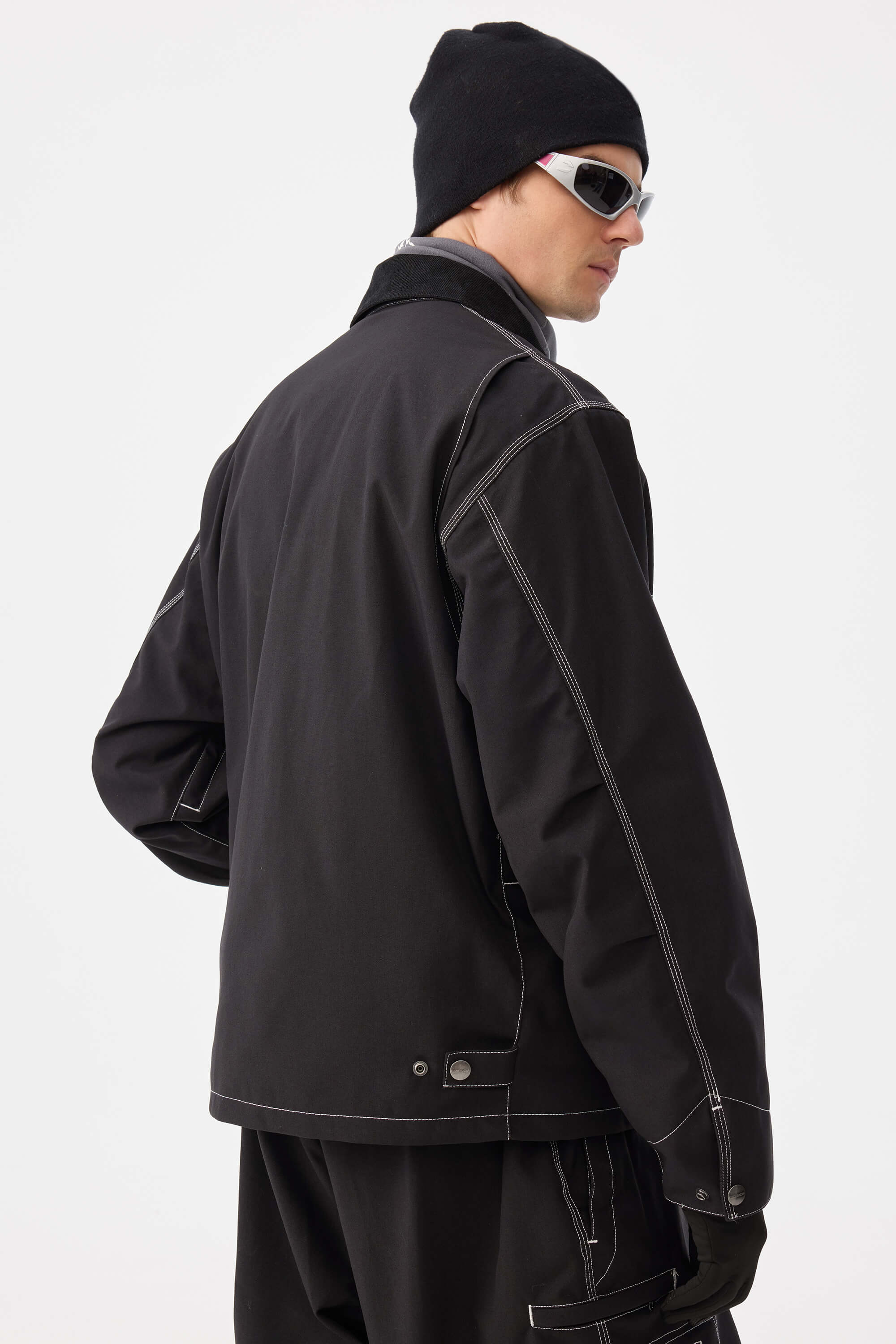 Men's Black Boxy Workwear Heritage Contrast Stitching Snow Jacket