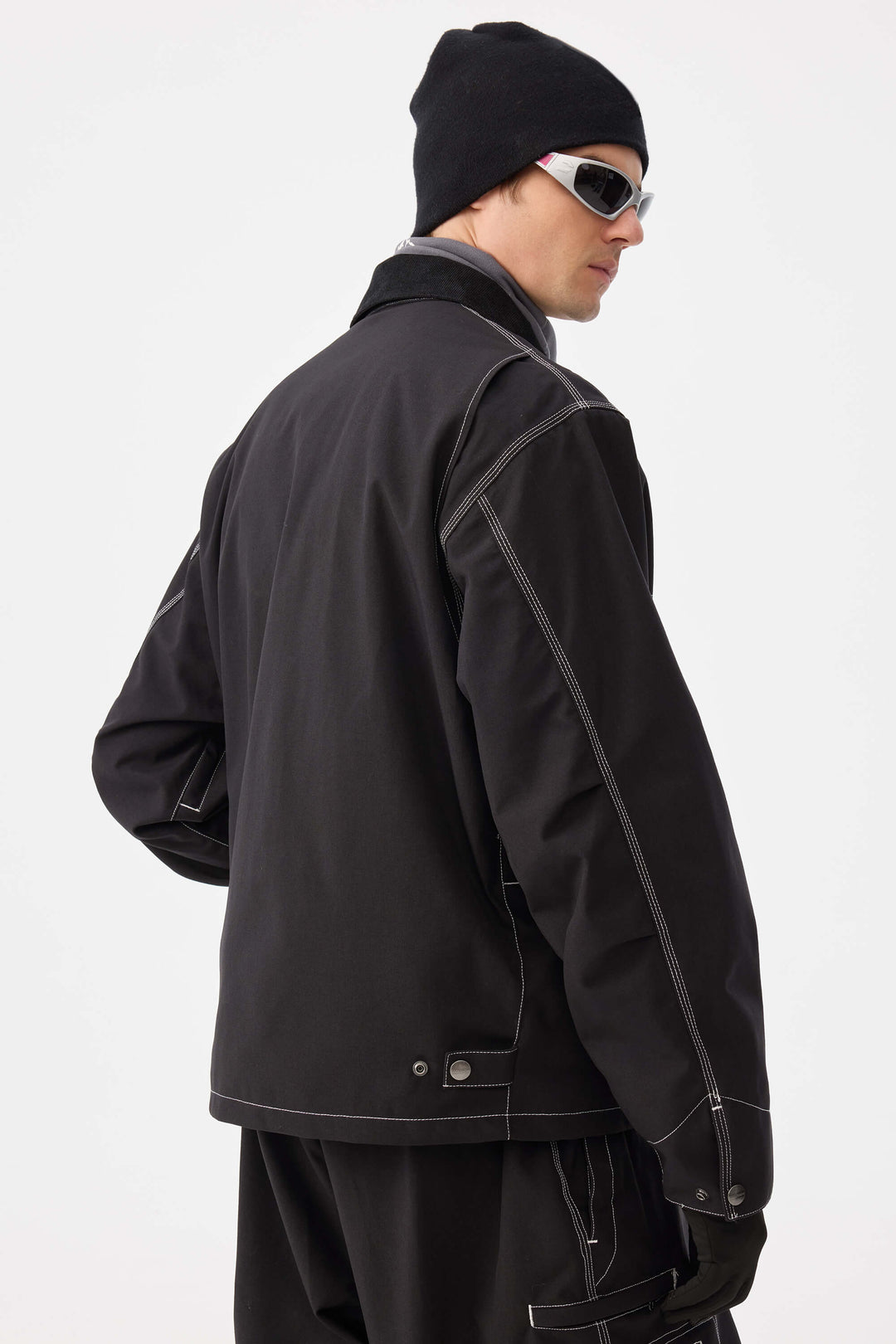 Men's Black Boxy Workwear Heritage Contrast Stitching Snow Jacket