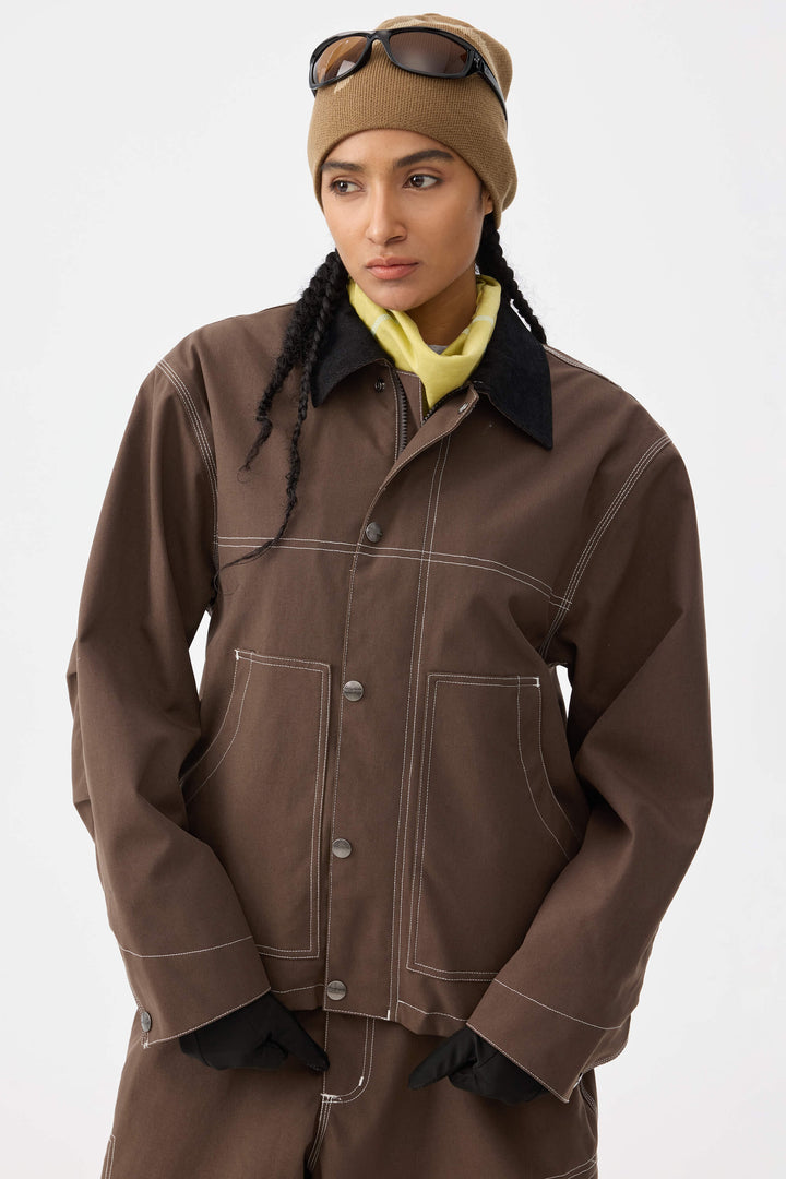 Damska kurtka śnieżna w kolorze czarnym, pudełkowa, robocza Heritage, z kontrastowymi przeszyciami