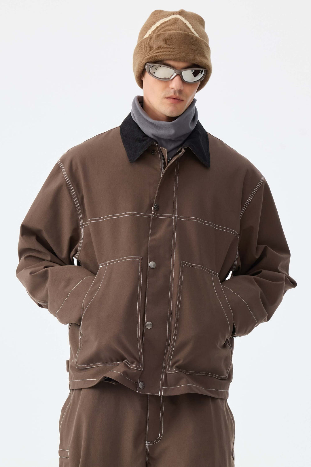 Heren Coffee Boxy Workwear Heritage Contrasterende Stiksels Sneeuwjack