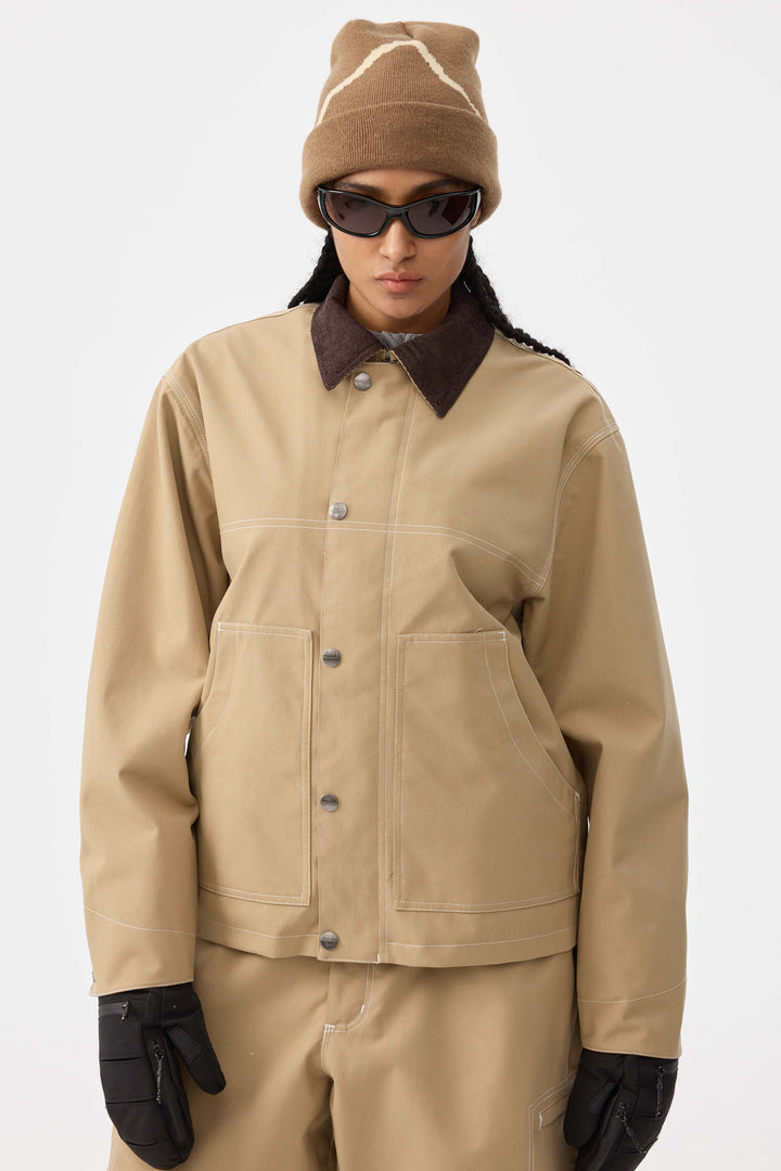 Damska kurtka śnieżna w kolorze czarnym, pudełkowa, robocza Heritage, z kontrastowymi przeszyciami