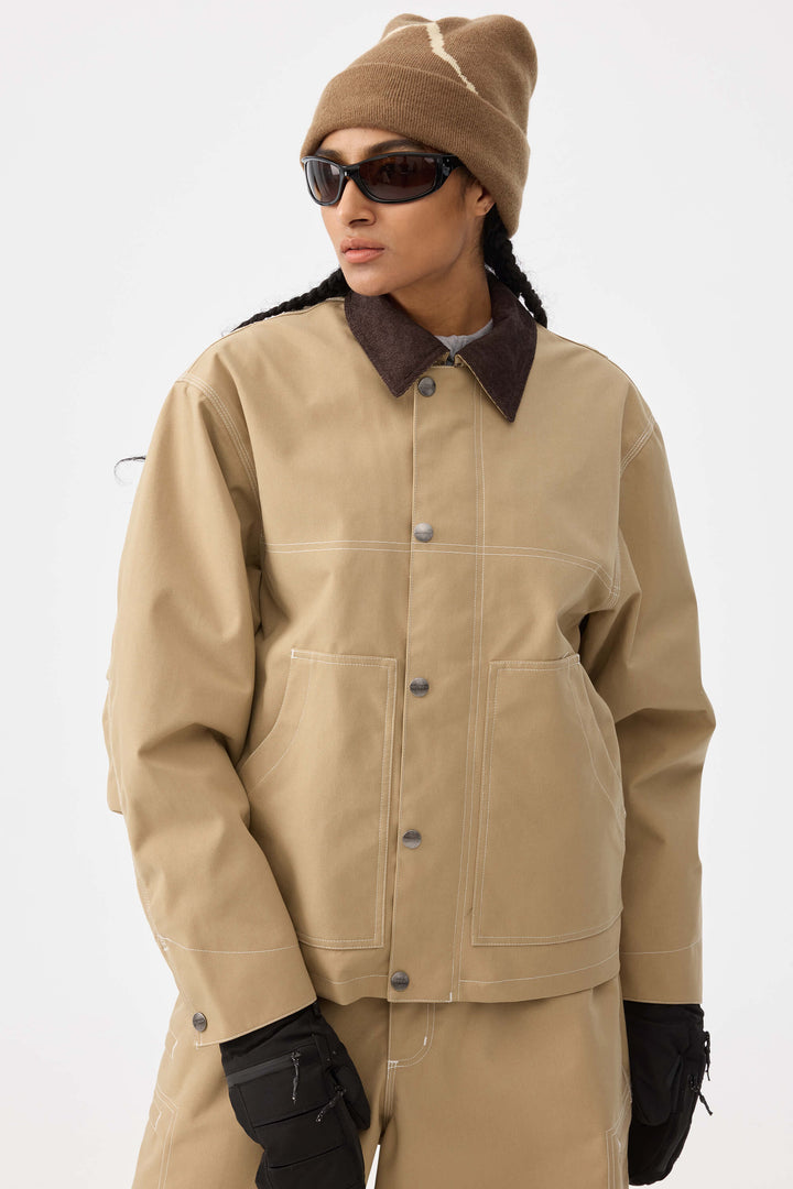Khaki Boxy Workwear Heritage sneeuwjack met contrasterende stiksels voor dames