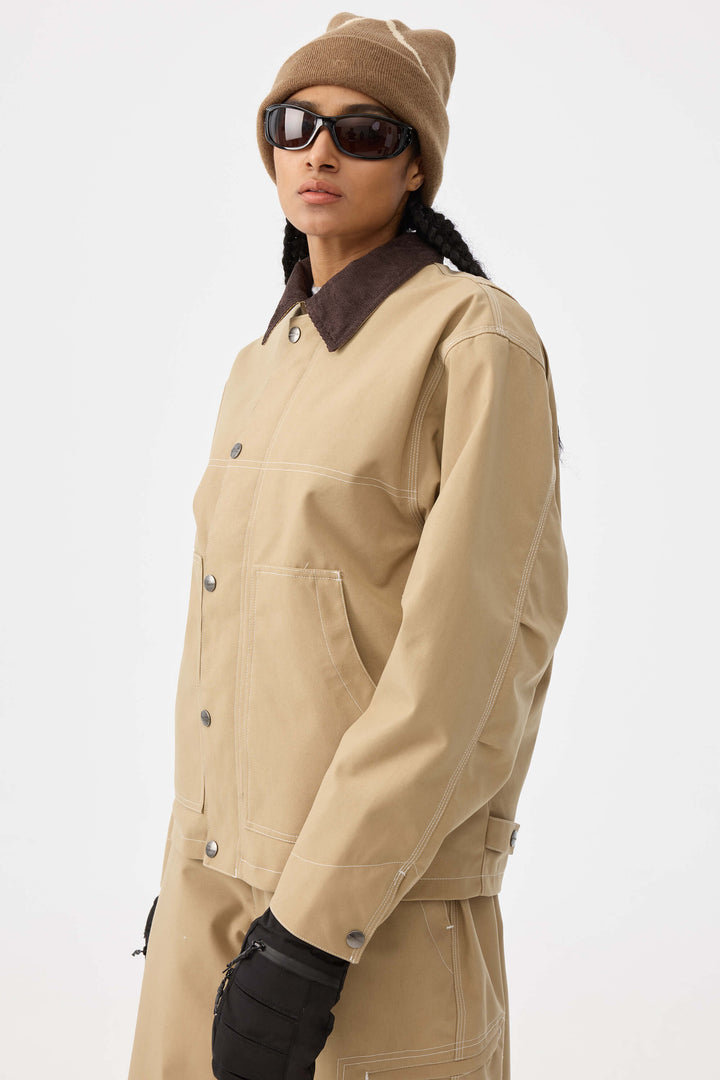 Khaki Boxy Workwear Heritage sneeuwjack met contrasterende stiksels voor dames