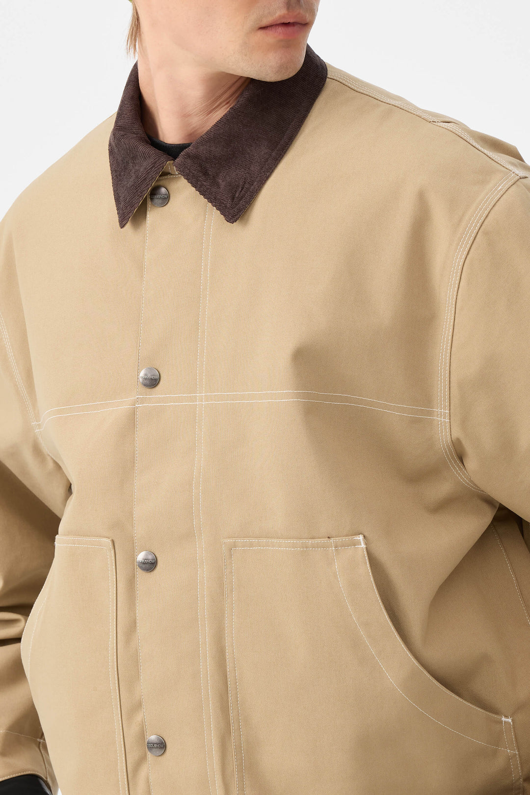 Men's Khaki Boxy Workwear Heritage Contrast Stitching Snow Jacket