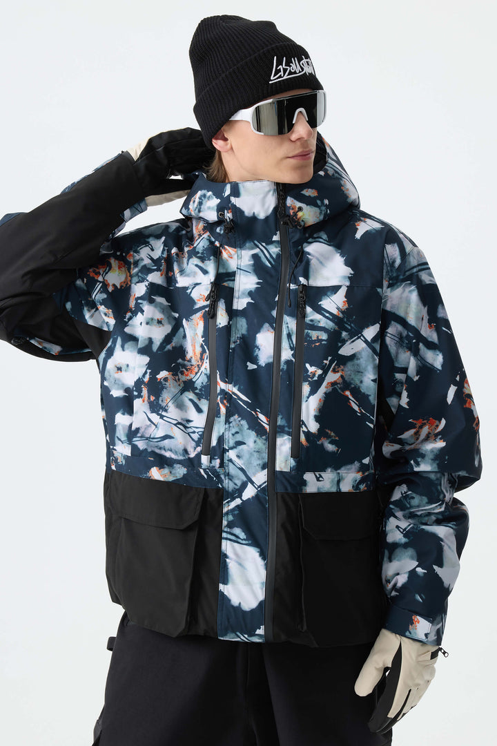 Men's Army Green Modern Contrast Panel Insulated Snow Jacket