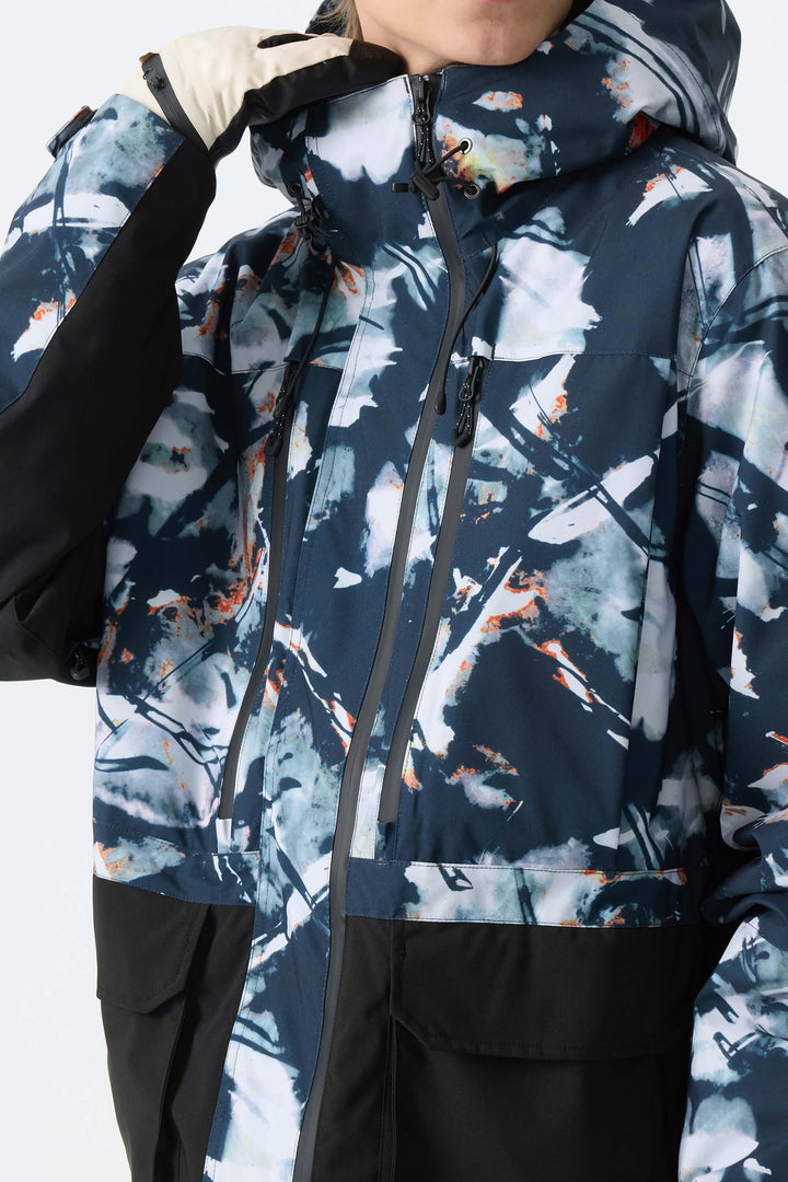 Men's Splatter Printed Modern Contrast Panel Insulated Snow Jacket