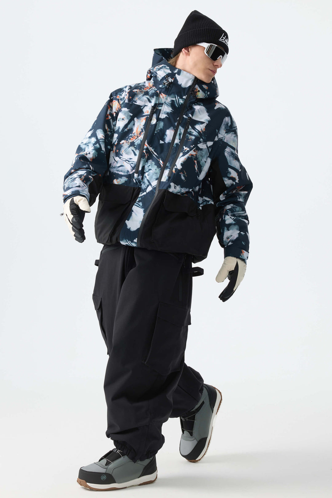 Men's Splatter Printed Modern Contrast Panel Insulated Snow Jacket