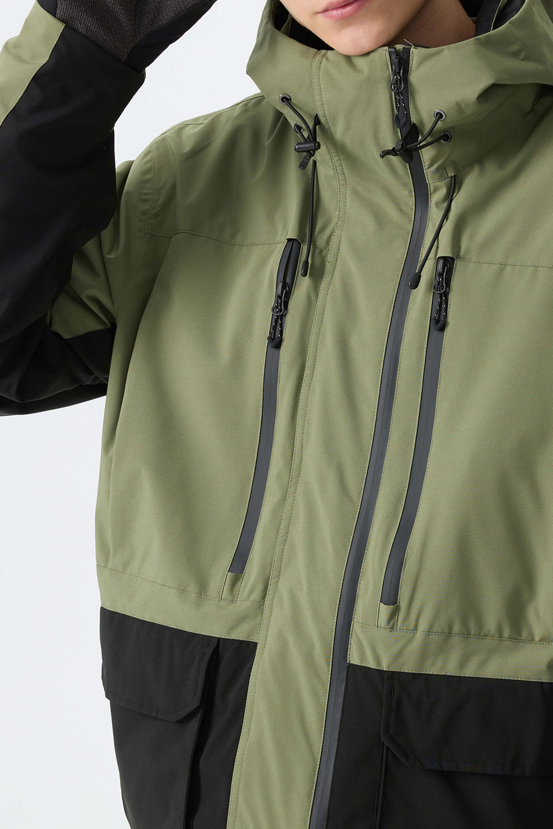 Men's Army Green Modern Contrast Panel Insulated Snow Jacket