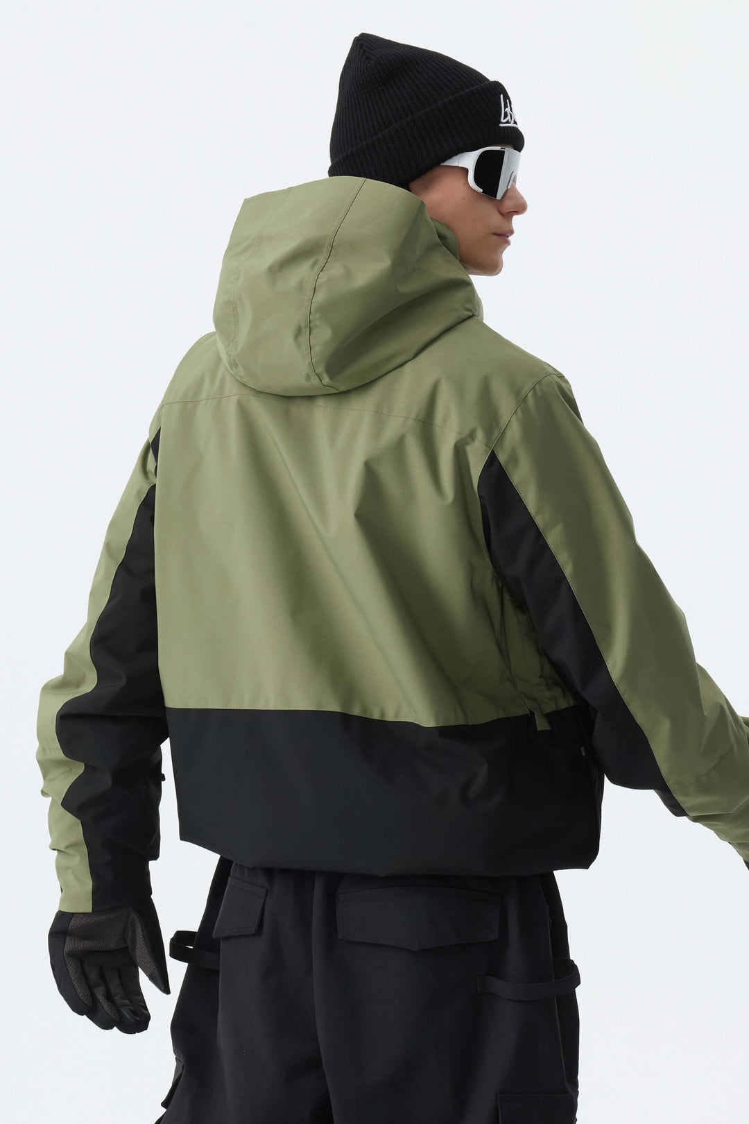 Men's Army Green Modern Contrast Panel Insulated Snow Jacket