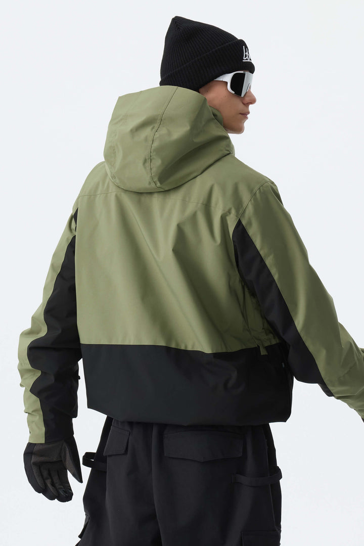 Men's Army Green Modern Contrast Panel Insulated Snow Jacket