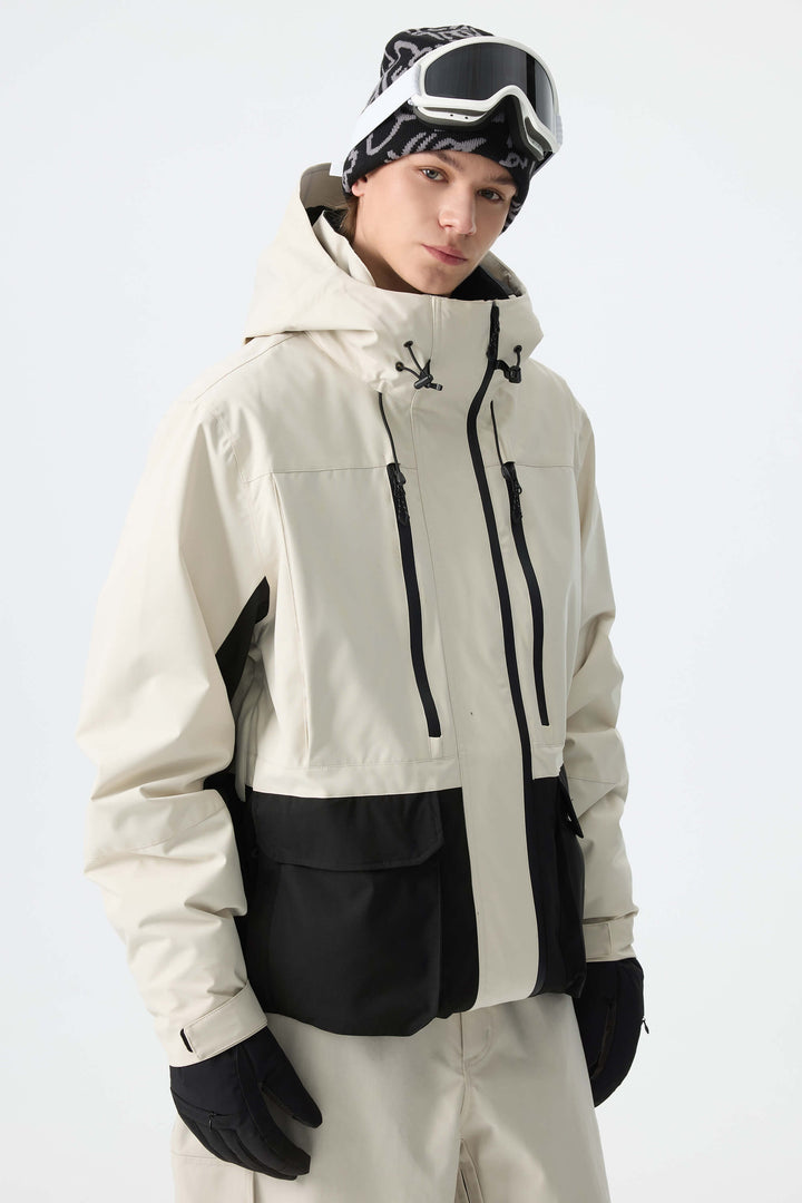 Men's Army Green Modern Contrast Panel Insulated Snow Jacket