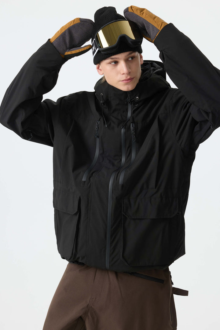 Men's Army Green Modern Contrast Panel Insulated Snow Jacket