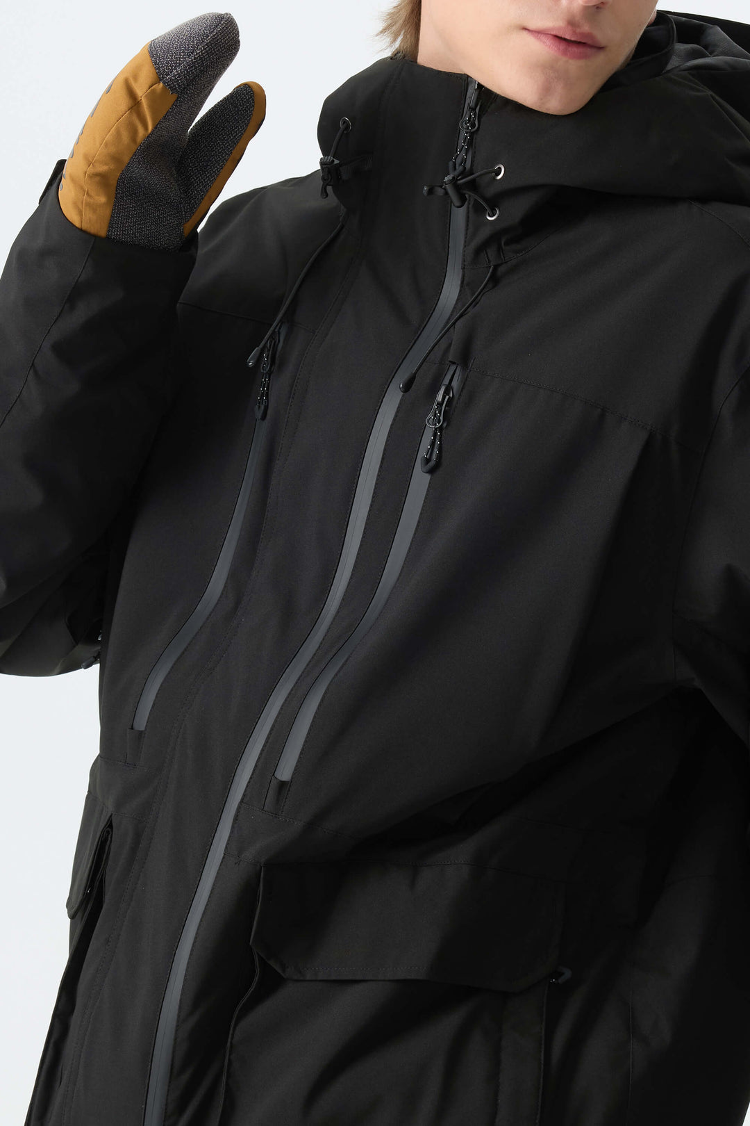 Men's Black Modern Contrast Panel Insulated Snow Jacket