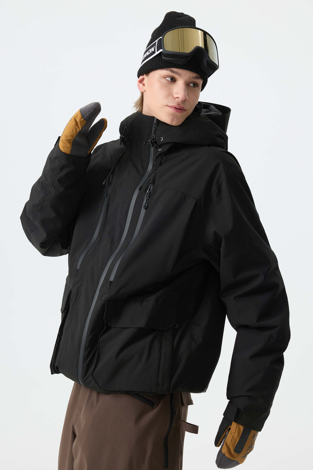 Men's Black Modern Contrast Panel Insulated Snow Jacket