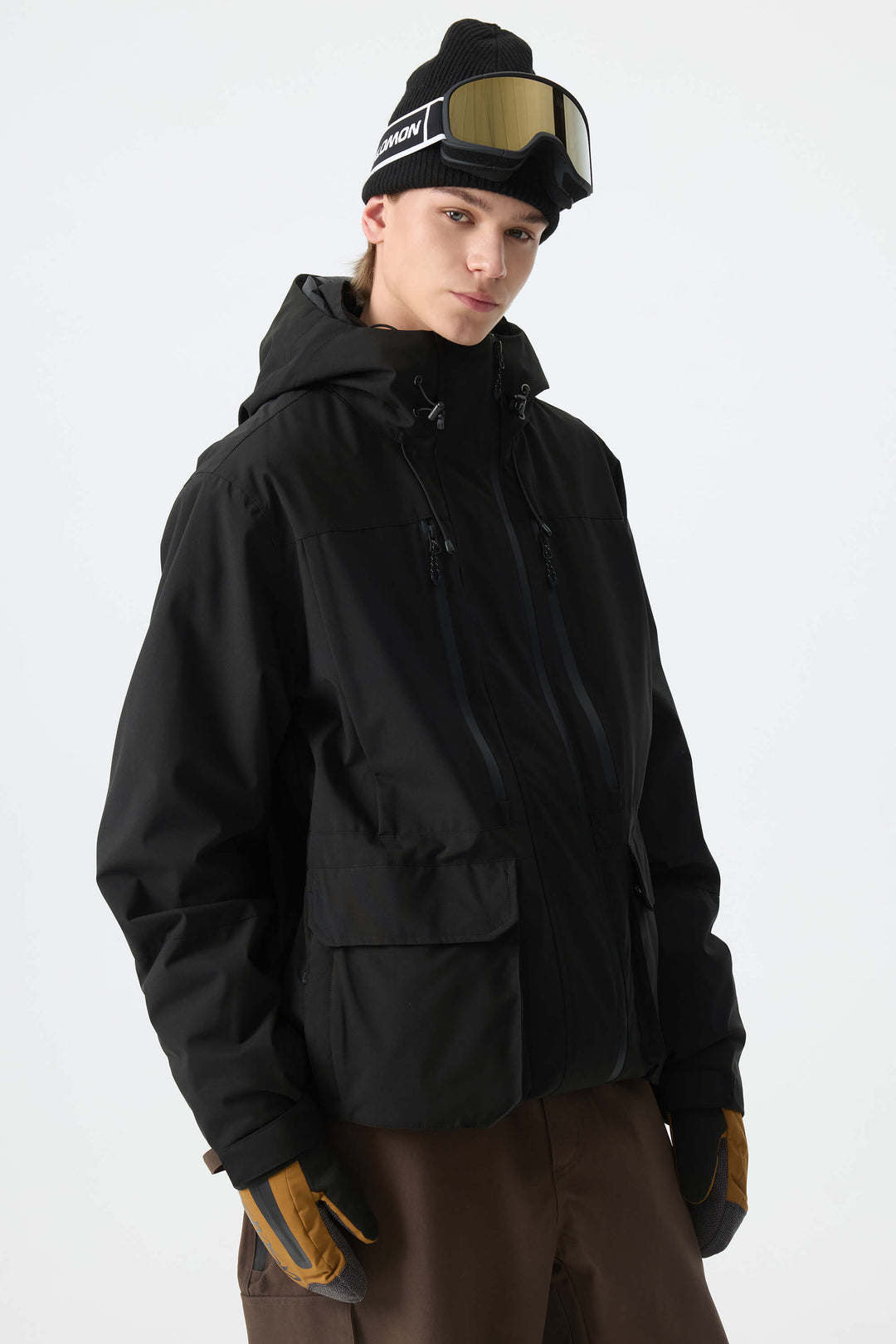 Men's Army Green Modern Contrast Panel Insulated Snow Jacket