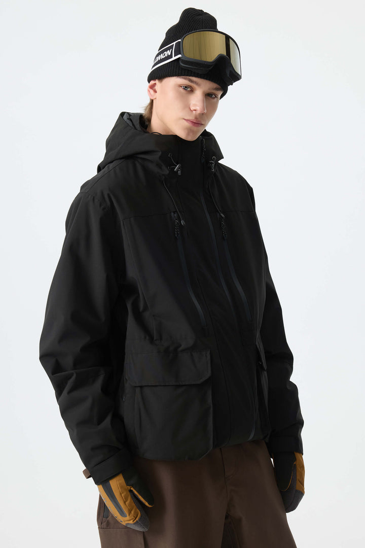 Men's Army Green Modern Contrast Panel Insulated Snow Jacket