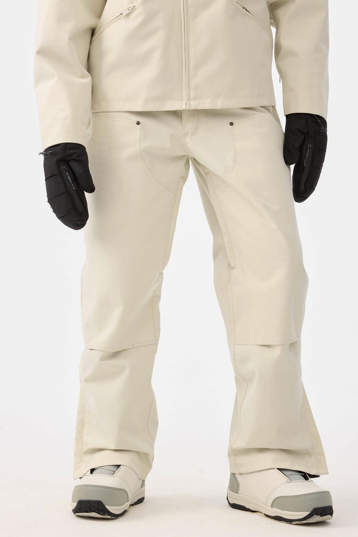 Damskie spodnie śnieżne w kolorze khaki z prostymi nogawkami i podwójnym przodem